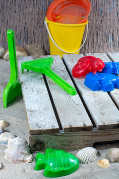 Plastic beach toys for kids, on vacation with childen