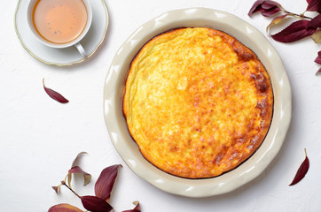 Cottage Cheese Pie, Homemade Pie on White Background