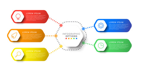 five steps design layout infographic template with hexagonal elements. business process diagram for brochure, banner, annual report and presentation