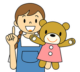エプロンの女性　保母さん　パペット