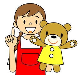 エプロンの女性　保母さん　パペット