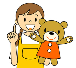 エプロンの女性　保母さん　パペット