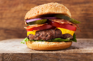 burger with beef and vegetables