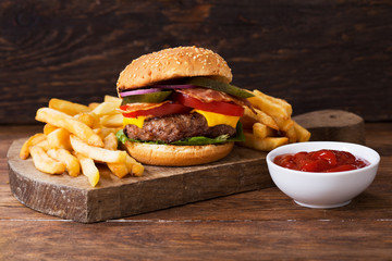 burger with french fries