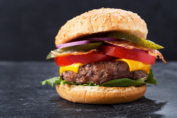 burger with beef and vegetables