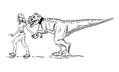 vector -  girl and  dinosaur