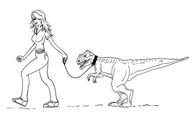 vector -  girl and  dinosaur