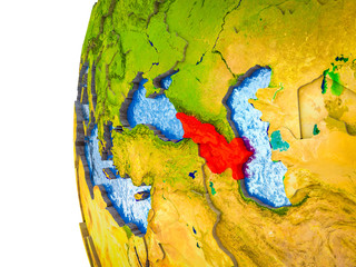 Caucasus region highlighted on 3D Earth with visible countries and watery oceans.