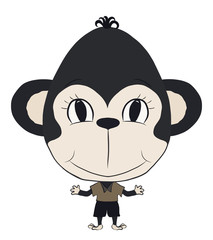 Funny gray monkey boy with a big oval head