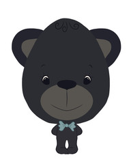 Funny smiling bear with a bow tie and a big egg-shaped head