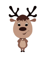 Brown cute horned little deer with a bell, big head