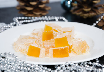 new year orange flavor marmelade on wooden background