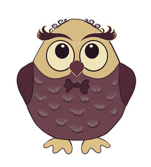 Smart elderly owl with big eyes and a bow tie