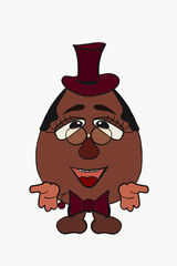 Brown man with glasses and a high hat, egg