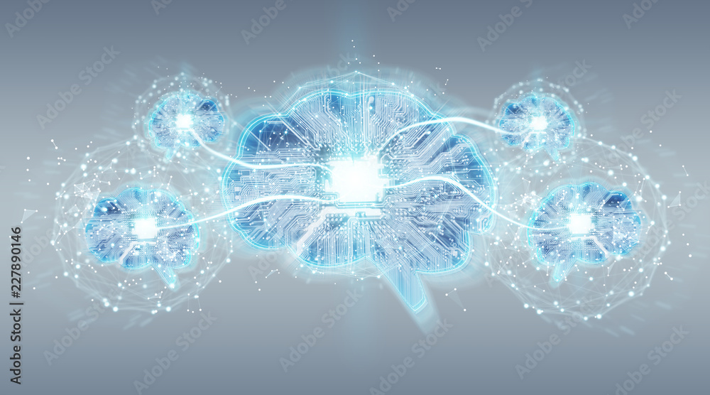 Poster artificial intelligence in a digital brain background 3d rendering