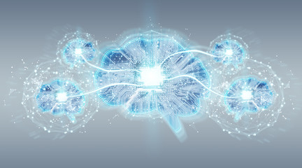 Artificial intelligence in a digital brain background 3D rendering