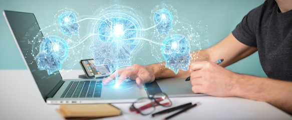 Graphic designer creating artificial intelligence 3D rendering