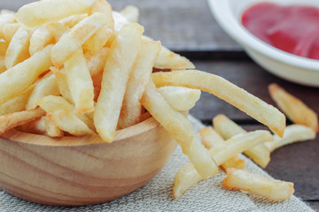 French fries on wooden.