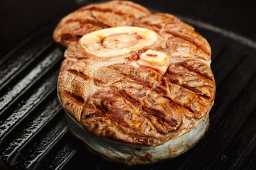 roasted beef shank on the grill pan