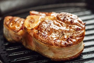 roasted beef shank on the grill pan