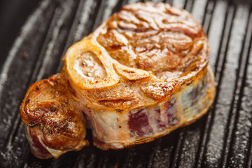 roasted beef shank on the grill pan