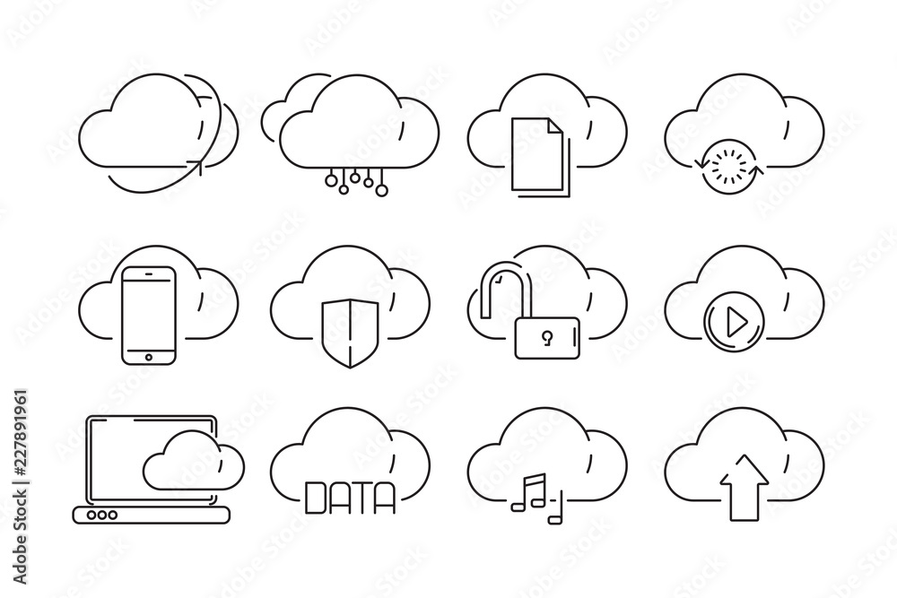 Poster cloud computing icons. secure web online storage with private information internet ftp infrastructur