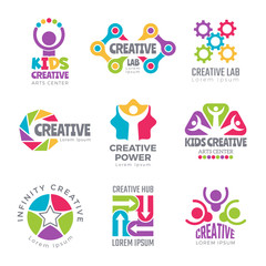 Creative logo templates. Colorful abstract logotypes for developers creators science symbols thinking icon vector elements. Creativity logotype abstract, logo colorful of set illustration