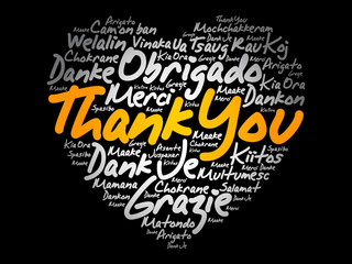 Thank You Love Heart Word Cloud in different languages, concept background
