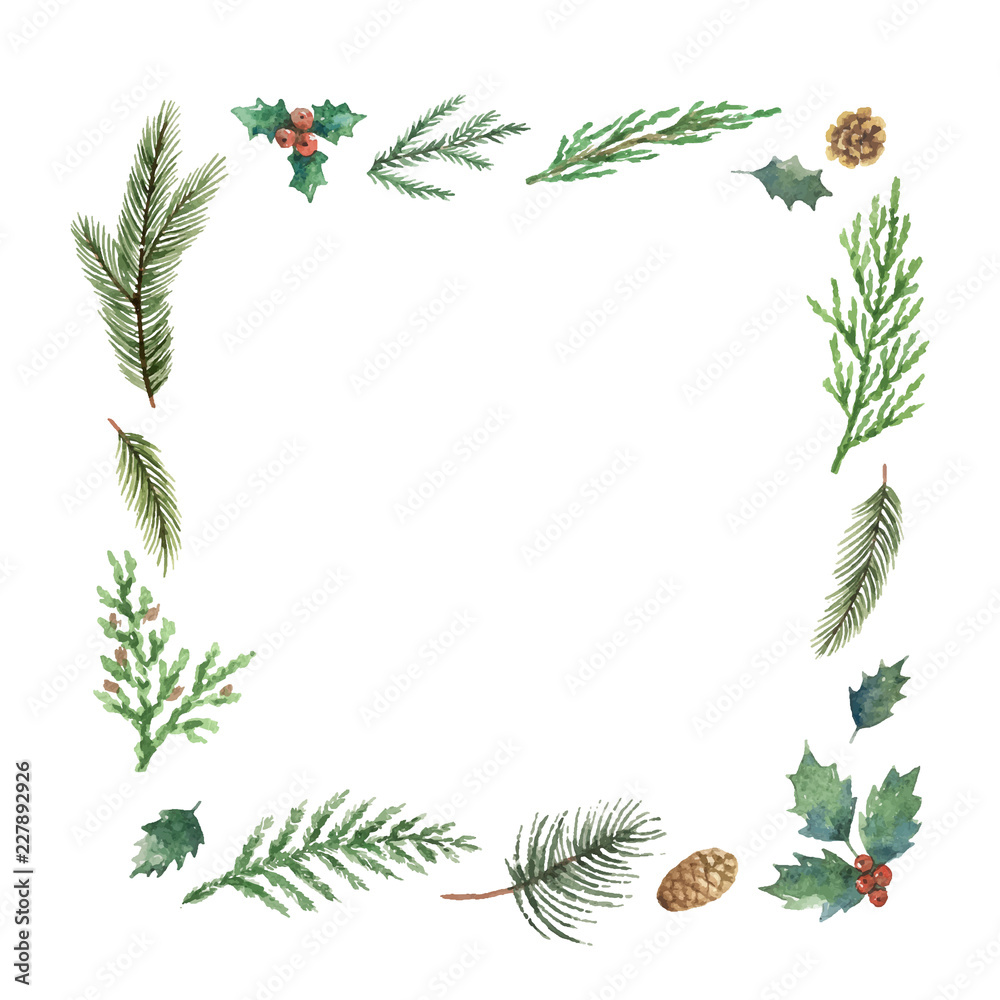 Canvas Prints watercolor vector christmas frame with fir branches and place for text.