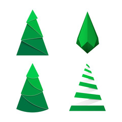 Set of green paper Christmas Trees. Carton fir sign for decorations.