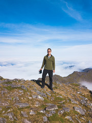 Obraz premium The man on the top of Carrauntoohil. Aerial view