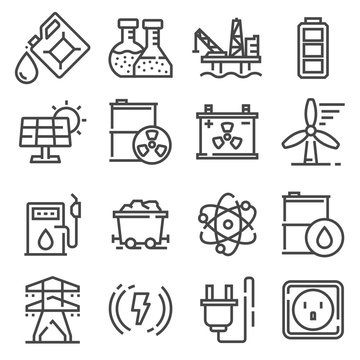 Vector line Energy, electricity, power icons set