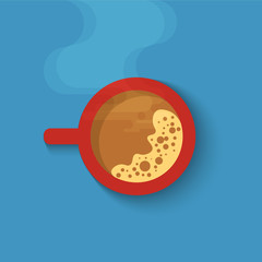 Illustration  flatlay red mug coffee with smoke effect