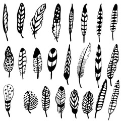 Graphics hand feather isolated on white background