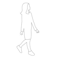 vector, on white background, isolated, sketch girl goes