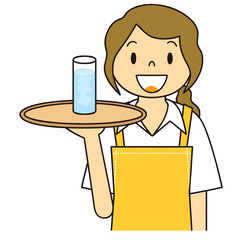 女性　ウエイトレス　水を運ぶ