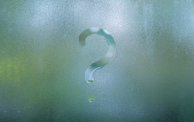 The inscription on glass, question mark