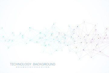 Abstract plexus background with connected lines and dots. Wave flow. Plexus geometric effect Big data with compounds. Lines plexus, minimal array. Digital data visualization. Vector illustration
