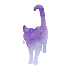 icon, on white background, purple watercolor silhouette of a cat
