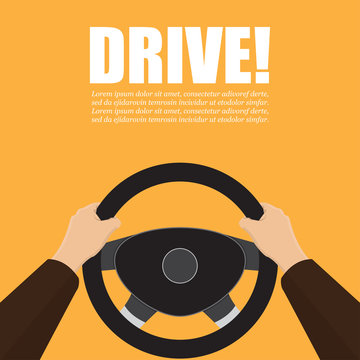 Hands hold the steering wheel of the car. Vector illustration