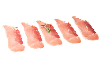 Fresh Sliced Pork Bacon isolated on white background