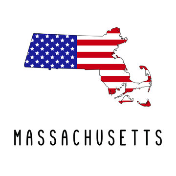 Vector map of Massachusetts painted in the colors American flag. Silhouette or borders of USA state. Isolated vector illustration
