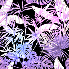 Seamless pattern, background. with tropical plants and flowers.