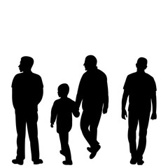 on a white background, silhouettes of people who go