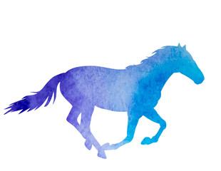 watercolor silhouette horse running