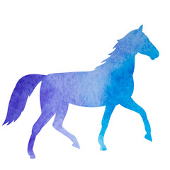 icon, watercolor silhouette horse running
