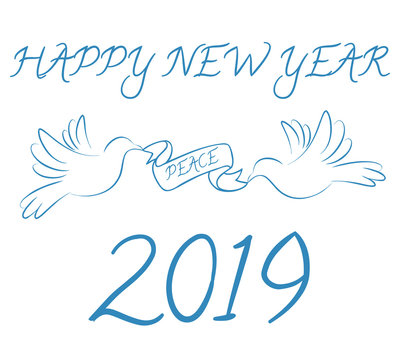 Happy New Year 2019 with peace symbol