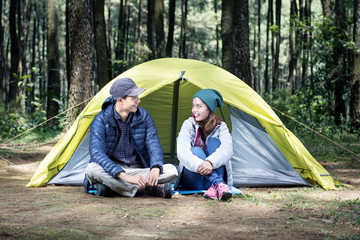 Portrait of asian couple sitting and talking