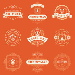 Christmas labels and badges vector design elements set.