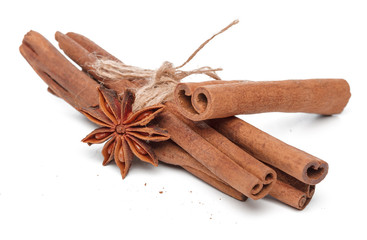 Cinnamon sticks isolated on white background